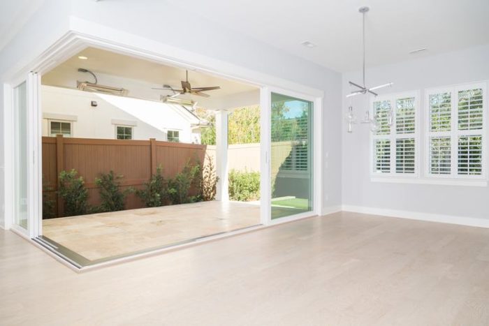 Plantation shutters in an open room